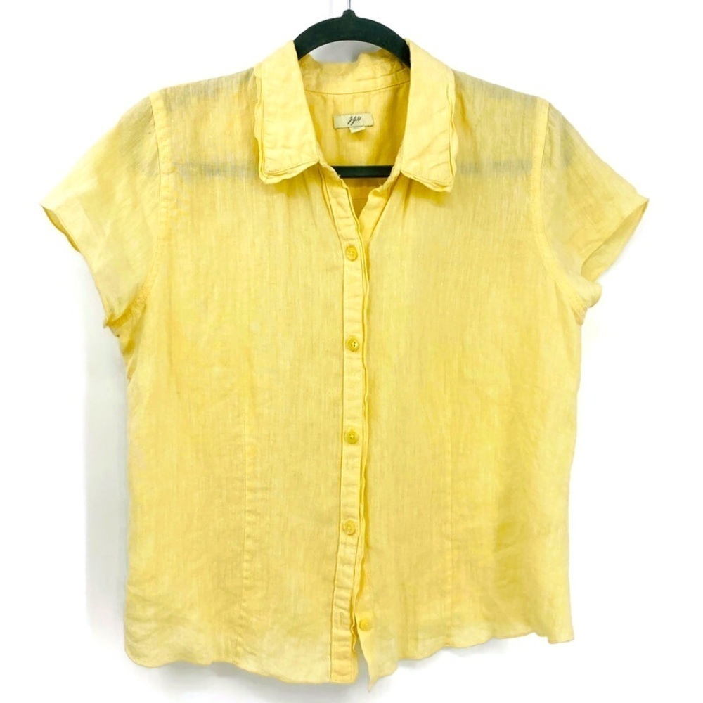 100% Linen J. Jill Yellow Button Down V-Neck Top - New without tag